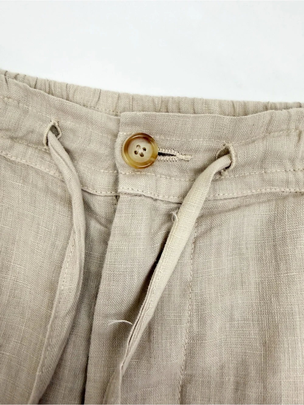 120% Lino Men’s Linen Trousers Drawstring Relaxed Sport Fit Savanna Tan